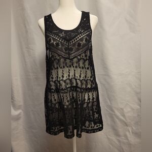NWT Express Lace Tank Top Womens Medium Long Black Embroidered Whimsigoth Witchy